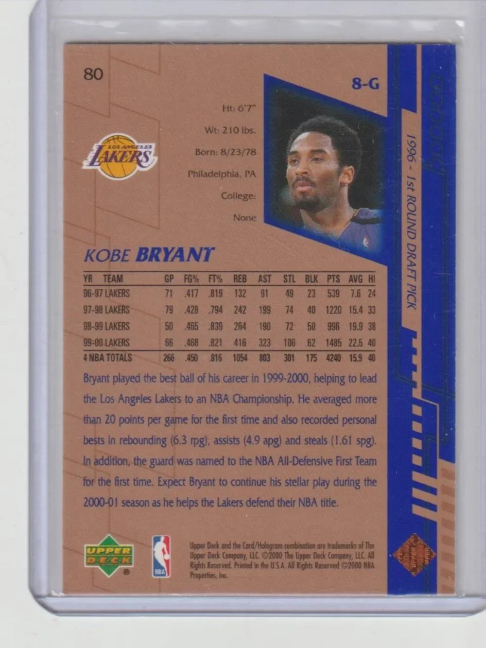 Kobe Bryant 2000-01 Upper Deck Lakers-HOF #80 - FREE Shipping!